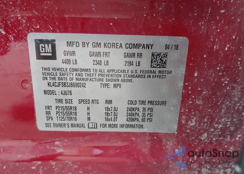 2018 Buick Encore z USA, uszkodzony, nr VIN KL4CJFSB3JB690242